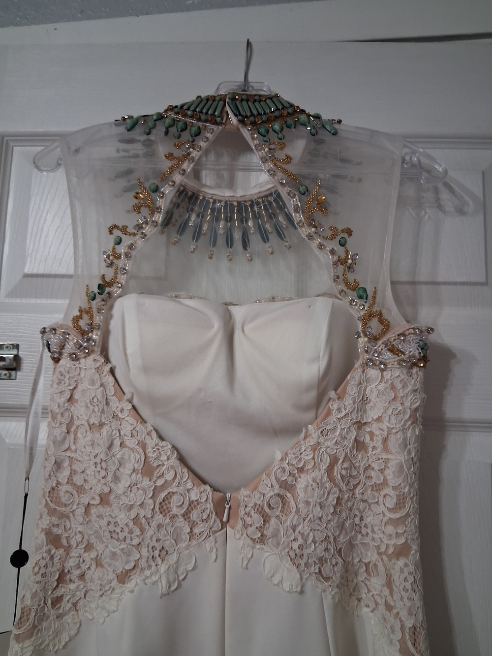 New Sherri Hill New Size 12 White Lace With Embellishments Evening Dress - Picture 5 of 9